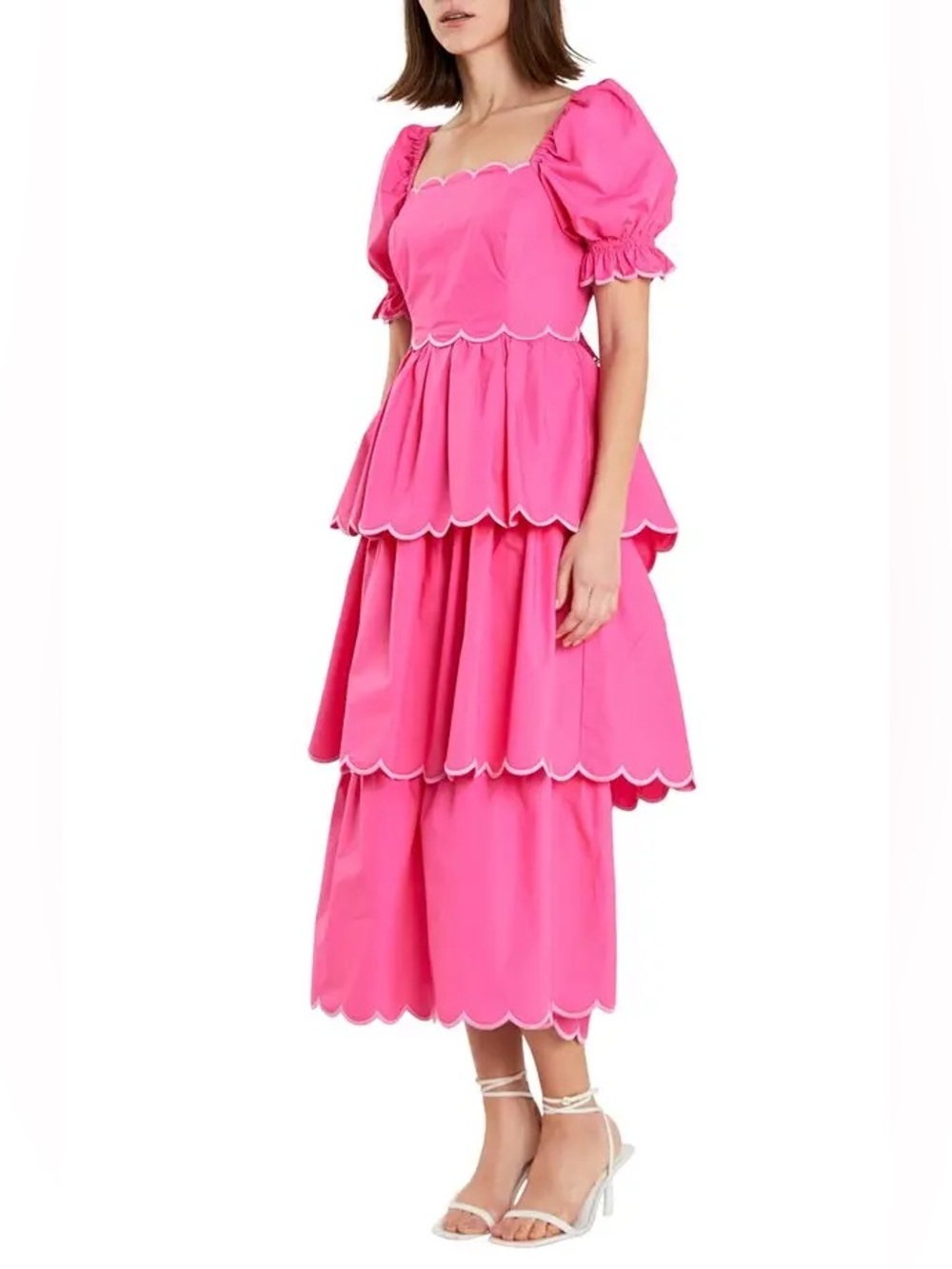 ENGLISH FACTORY Scallop Puff Sleeve Tiered Maxi Dress - Picture 7 of 15